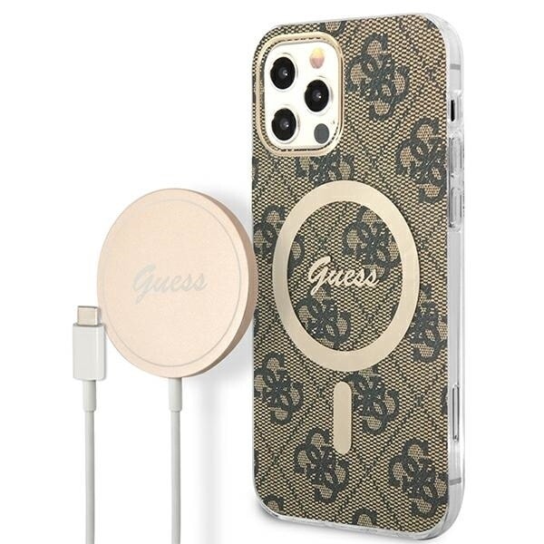 Sett Guess GUBPP12MH4EACSW Deksel+ Lader iPhone 12/12 Pro brun/brunt hardt deksel 4G Print MagSafe