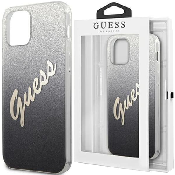 Guess GUHCP12SPCUGLSBK iPhone 12 mini 5.4 svart/svart hardt deksel Glitter Gradient Script