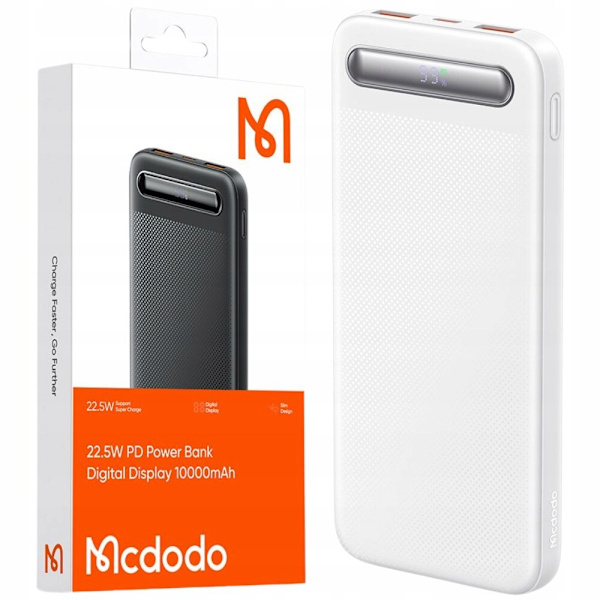MCDODO POWERBANK 10000MAH MED 3X DISPLAY USB-C 22,5W + USB-C-KABEL