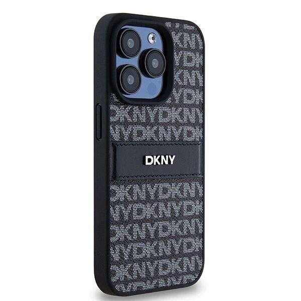 DKNY Leather Mono Stripe & Metal Logo Deksel til iPhone 15 Pro - Svart