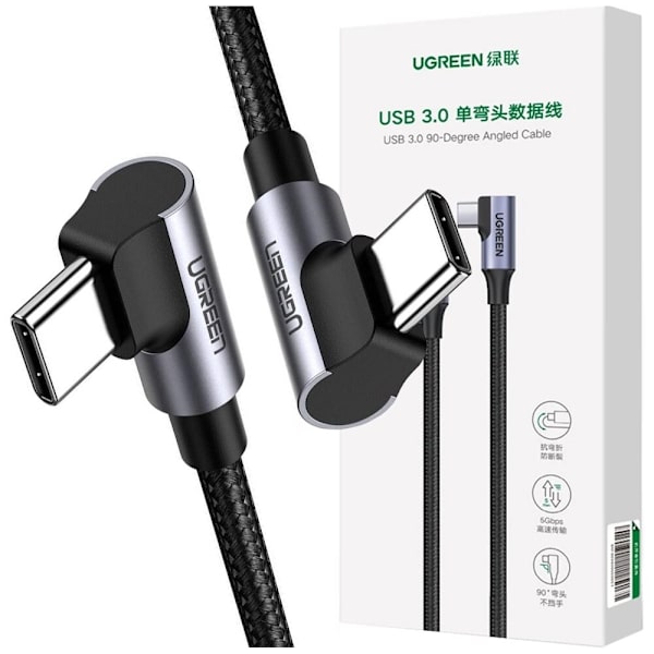 UGRØN KABEL LANGVINKEL USBC (ANGULAR)/USBC (VINKEL) 2M SORT