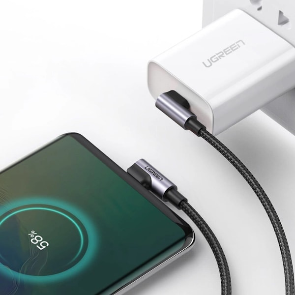 UGRØN KABEL LANGVINKEL USBC (ANGULAR)/USBC (VINKEL) 2M SORT
