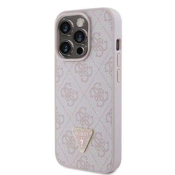 Guess GUHCP15LP4TDPP iPhone 15 Pro 6.1 rosa/rosa hardt deksel Lær 4G Triangle Strass