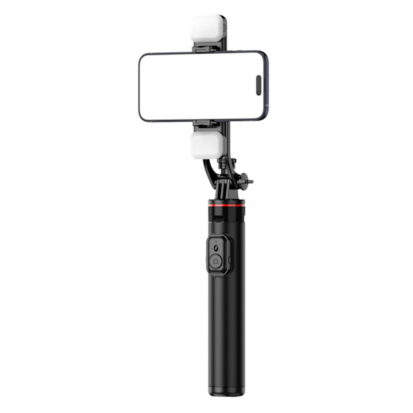 SELFIE STICK WC12YDS TELESKOPSTATIV 1,3 M ALUMINIUMSLEGERING MED DOBBELT LYS OG TELEFONHOLDER - SORT