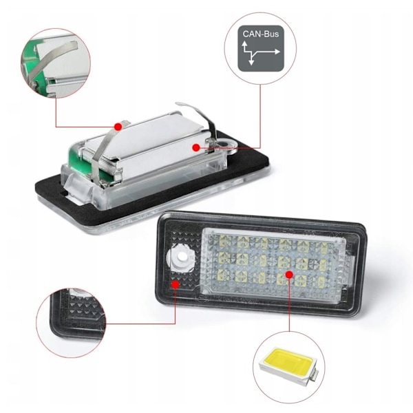 LED nummerskiltsett AutoTune For Audi A3 8P S3 A4 S4 B6 A4 B7 A6 C6 4F S6 A8 S8 D3 Q7