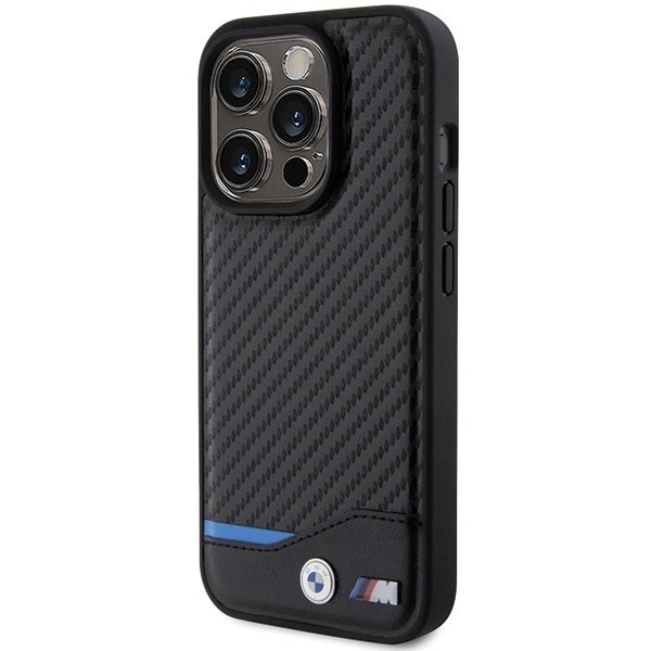 BMW LÆDER CARBON COVER TIL IPHONE 15 PRO - SORT