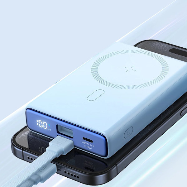 Powerbank Joyroom JR-PBM01 magnetisk 10000mAh 20W med stativ + Lightning-kabel - USB-C - lilla