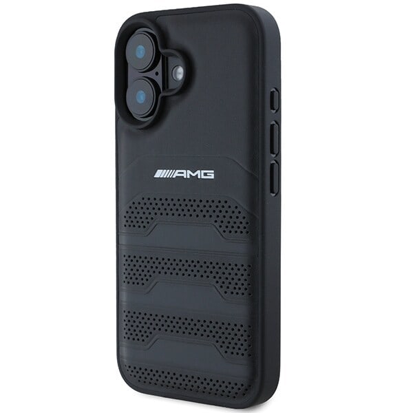 AMG AMHCP16SGSEBK iPhone 16 6,1" svart/svart hårdfodral Läder Präglade linjer Svart logotyp