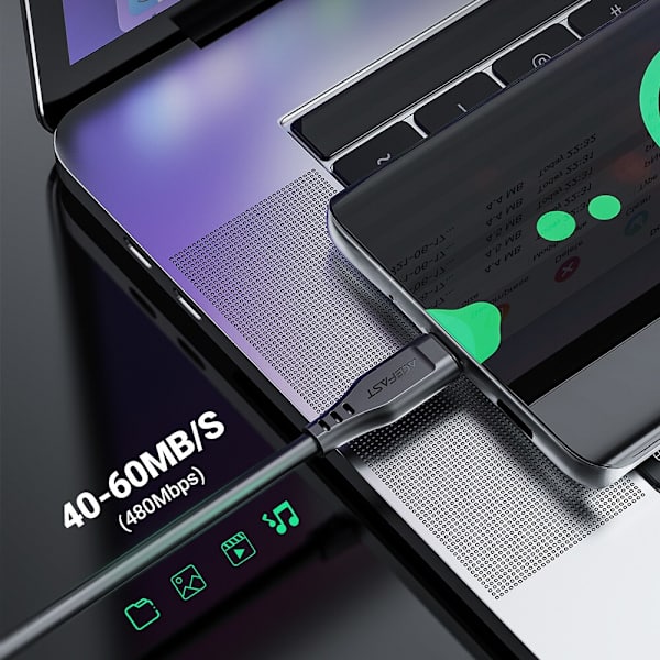 ACEFAST KABEL LANG STÆRK HOLDBAR USB - USB C 1.2M, 3A SORT