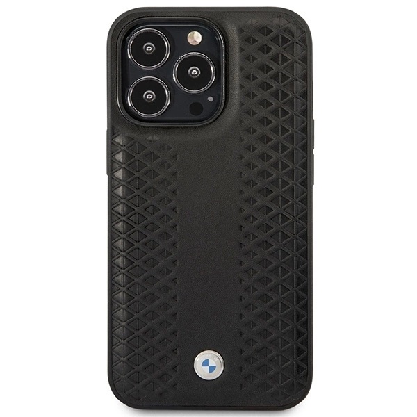 BMW LÆDER DIAMOND PATTERN MAGSAFE ETUI TIL IPHONE 14 PRO MAX - SORT