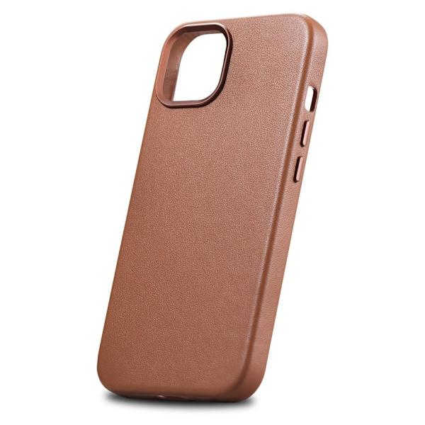iCarer Case Skinnveske laget av naturlig skinn for iPhone 14 Plus brun (kompatibel med MagSafe)