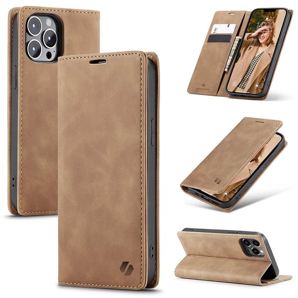 Spacecase Case Cover Till Iphone 13 Pro Max Sc Plånbok Ljusbrun
