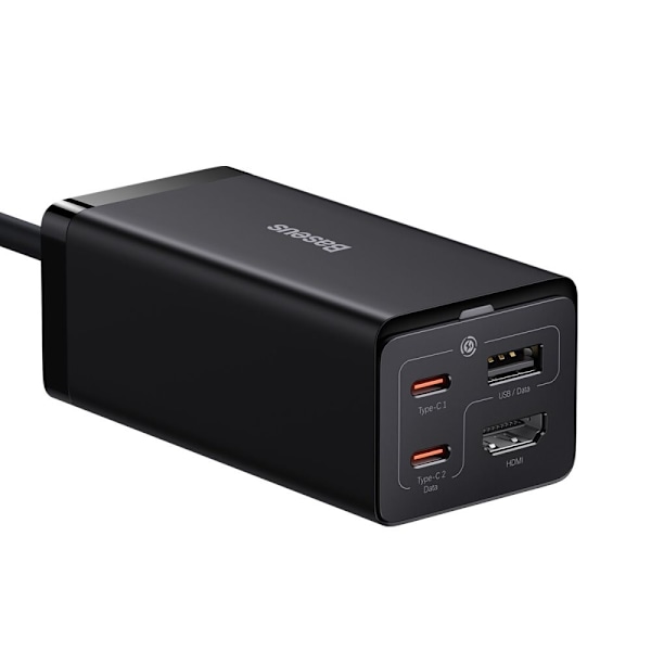 Baseus rask GaN5 Pro HUB HDMI-lader 2 x USB-C / USB-A / HDMI 4K 30Hz 1,5m svart + USB-C - USB-C 100W 40Gb/s (USB4) kabel 1m (CCGP110201)