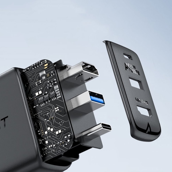 Acefast 2in1 GaN 65W USB Type C / USB-lader, HDMI-adapter 4K@60Hz (sett med kabel) svart (A17 svart)