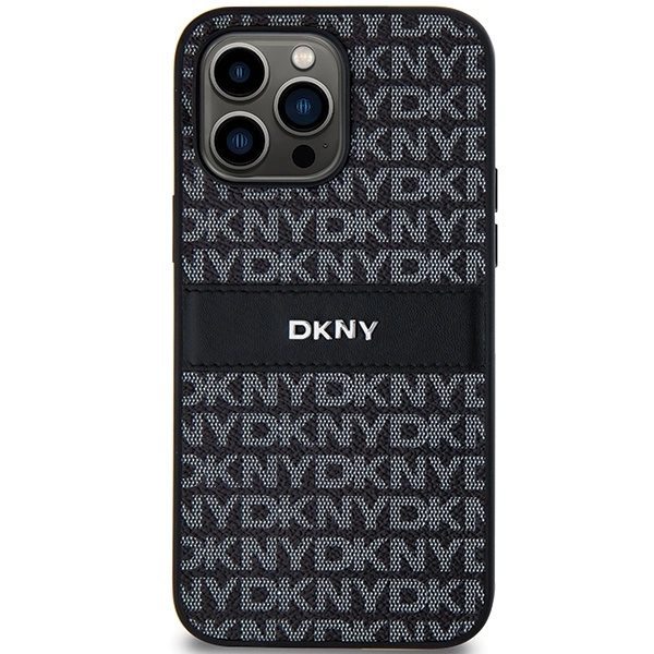 DKNY Leather Mono Stripe & Metal Logo Deksel til iPhone 14 Pro Max - Svart