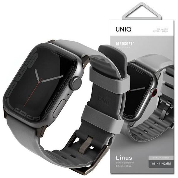 UNIQ Linus Apple Watch Series 4/5/6/7/8/SE/SE2/Ultra armbånd 42/44/45mm. Airosoft Silikongrå/krittgrå