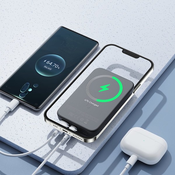 Joyroom Powerbank 10000mAh 20W Strømforsyning Hurtiglading magnetisk Qi 15W trådløs lader for iPhone kompatibel MagSafe svart (JR-W020 svart