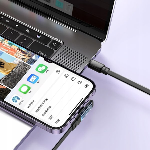 MCDODO ANGLE USB-C LIGHTNING FLAT KABEL 36W IPHONE 12 13 14 SVART 2M