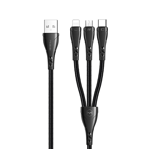 MCDODO 3IN1 USB-KABEL SNABBLADDNING USB-C LIGHTNING MICRO USB QC 3.0 1M
