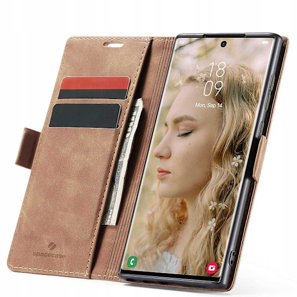 Spacecase Pålbocksväska För Galaxy S22 Ultra Läder Ljusbrun
