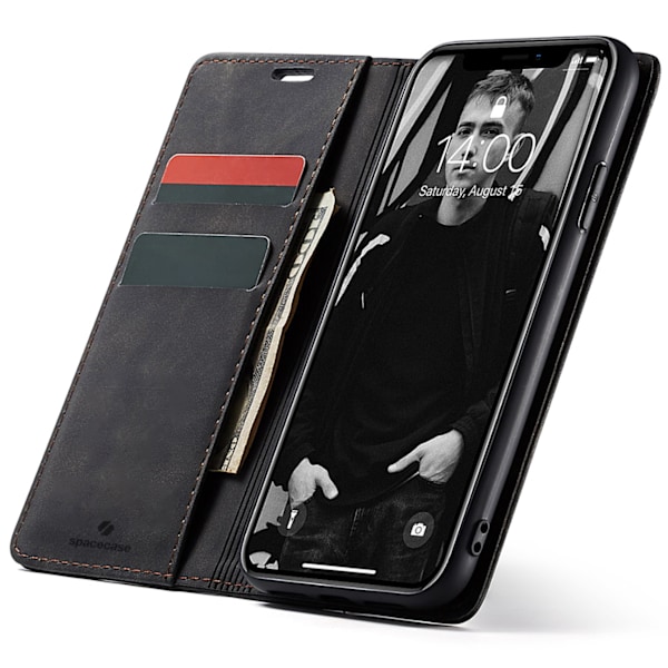 Spacecase Case Plånbok För Iphone Xr Svart Läder För Telefon