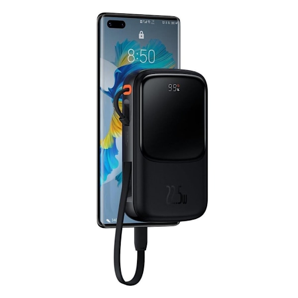 Baseus Qpow Digital Display Powerbank med hurtiglading 10000mAh 22,5W QC/PD/SCP/FCP med innebygd USB-C-kabel Svart
