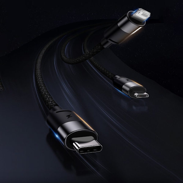 Baseus StarSpeed​​3-i-1-kabel USB-A - Micro-USB / Lightning / USB-C 3.5A 1.2m hvit