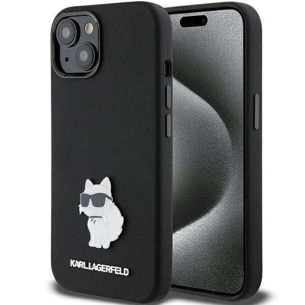 KARL LAGERFELD SILIKONE CHOUPETTE METAL PIN ETUI TIL IPHONE 15 PLUS / 14 PLUS - SORT