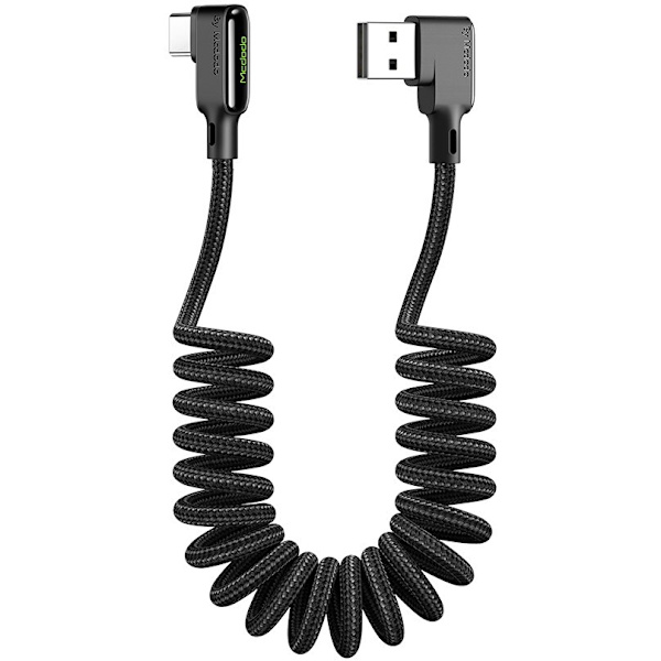 MCDODO ANGLE USB-C SPIRALFJÄDERKABEL SNABBLADDNING TYPE C LED