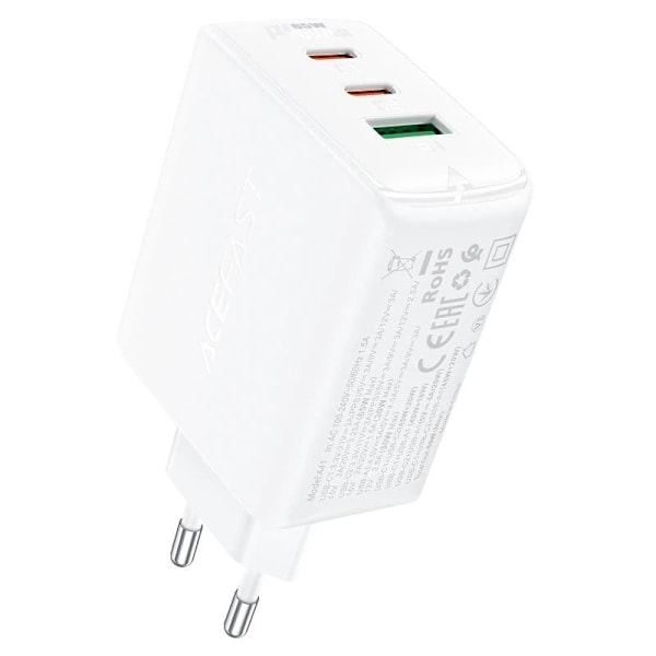 Acefast rask GaN-lader (2x USB-C / USB-A) PPS / PD / QC4+ 65W hvit (A41)