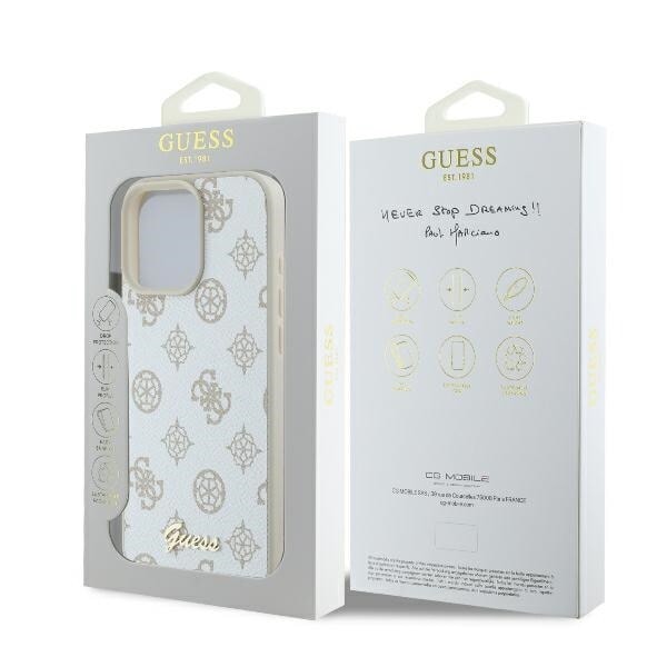 Guess GUHMP16LPGPYSH iPhone 16 Pro 6,3" vit/vit hårdfodral Peony Script Logo MagSafe