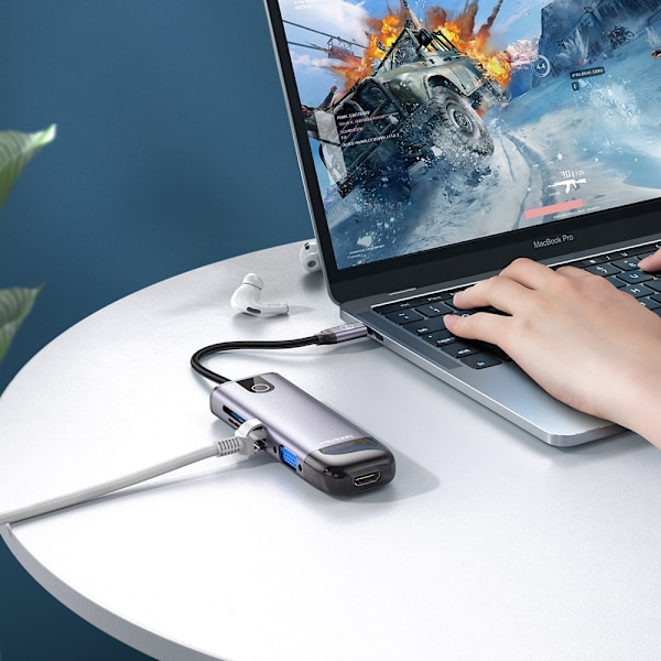 MCDODO ADAPTER HUB USB-C HDMI USB SD GIGABIT RJ45 TILL MACBOOK M
