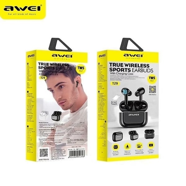 AWEI Bluetooth 5.0 T29 TWS hörlurar + dockningsstation vit/vit