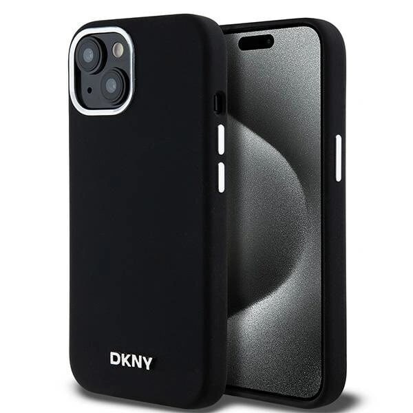 DKNY flytende silikon liten metalllogo MagSafe-deksel til iPhone 14/15/13 - Svart