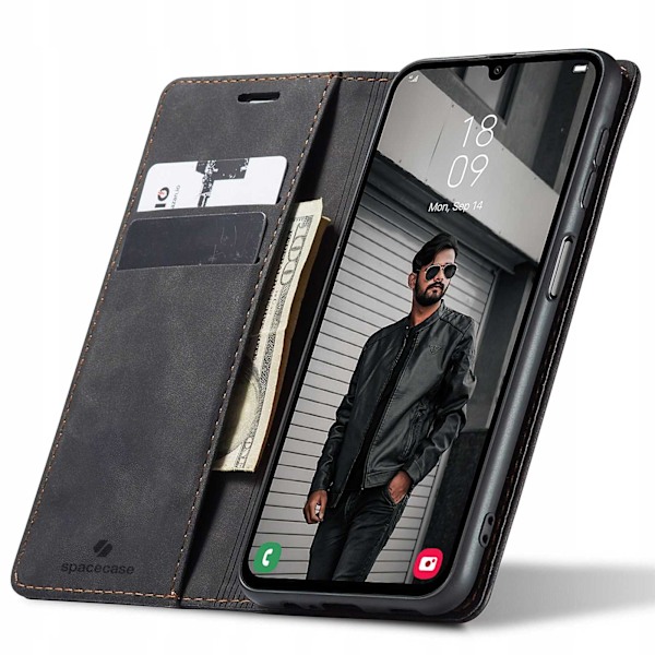 Spacecase Väskor Påläggan Galaxy A24 Svart Lädermagnetisk