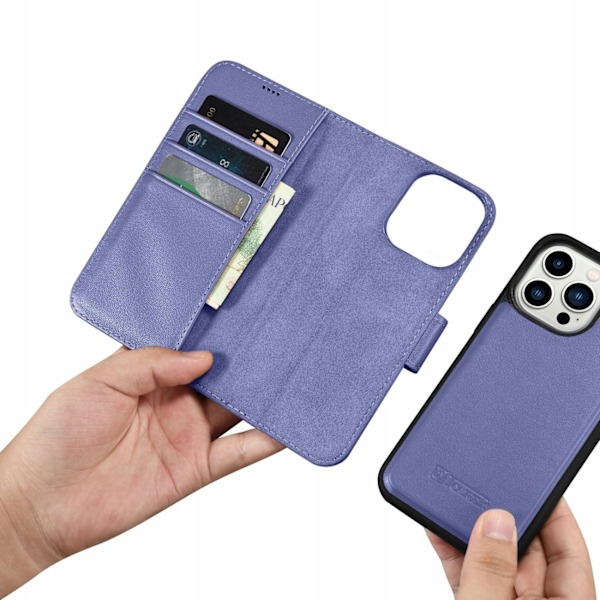 ICARER CASE LÆDERCASE TIL IPHONE 14 PRO MAX LYS LILLA