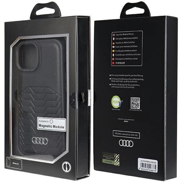 AUDI SYNTETISK LÆDER TASKE MED MAGSAFE TIL IPHONE 15/14/13 - SORT