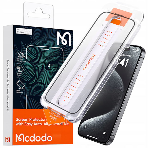 MCDODO EZ PASTE HÄRDAT GLAS FODRAL GLAS FÖR IPHONE 16 PRO MAX