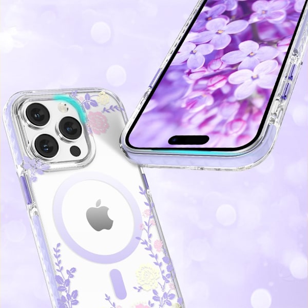 Kingxbar Flora-serien magnetisk iPhone 14 Pro MagSafe-deksel, dekorert med peonblomsttrykk