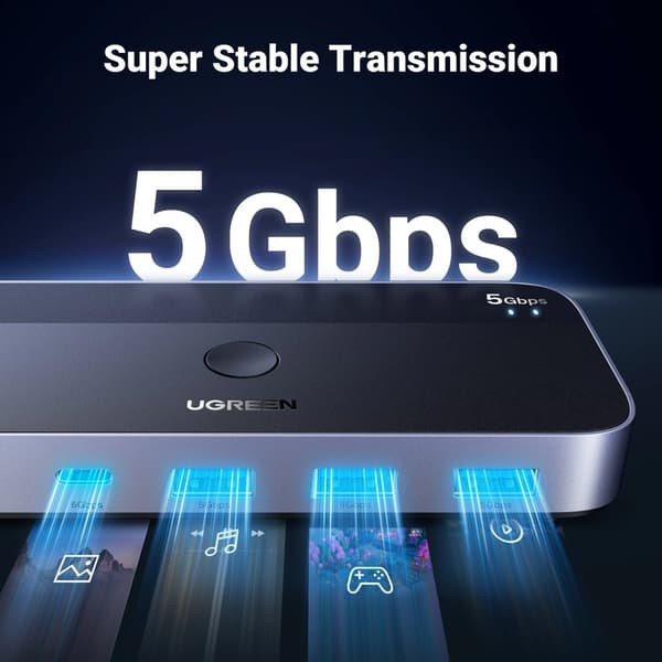 Ugreen CM662 USB 3.0 Switch 2-i-4 Switch + 2x USB-A-kabel - Svart