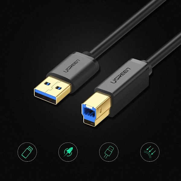 Grønn kabel for skriver USB-A - USB-B 5Gb/s 2m svart (US210)