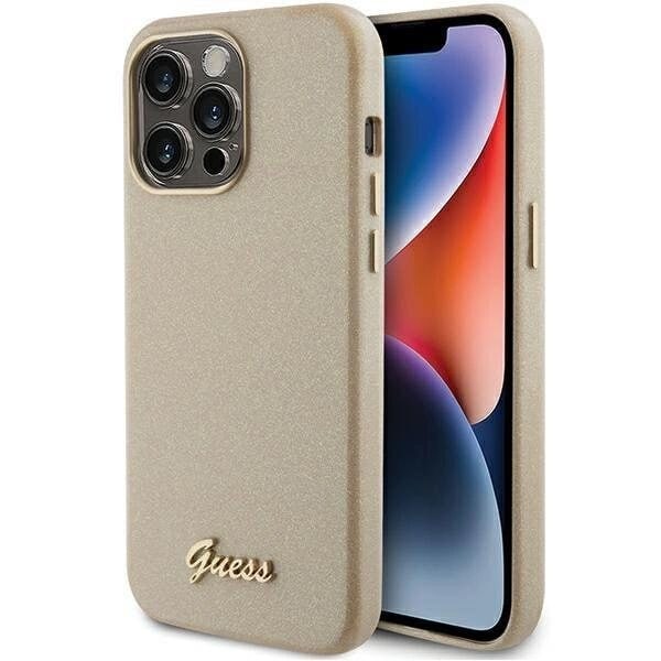 Guess Glitter Glossy Script-deksel til iPhone 15 Pro - Gull