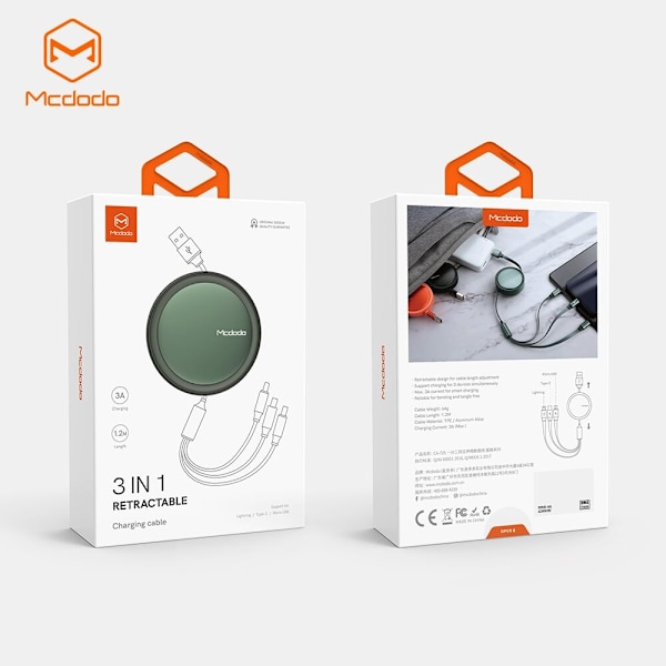 MCDODO USB-KABEL 3-I-1 REVELLAD USB-C LIGHTNING MICRO USB TYPE C LADING 1M
