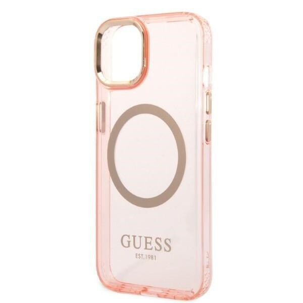 Guess GUHMP14MHTCMP iPhone 14 Plus 6.7 rosa/rosa hardt deksel Gold Outline gjennomsiktig MagSafe