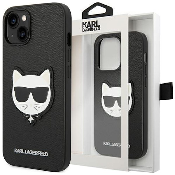 KARL LAGERFELD SAFFIANO CHOUPETTE HEAD PATCH COVER TIL IPHONE 14 PLUS - SORT