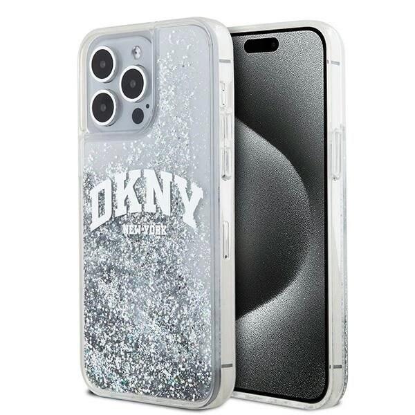 DKNY Liquid Glitter Big Logo beskyttelsesdeksel til iPhone 15 Pro - hvit