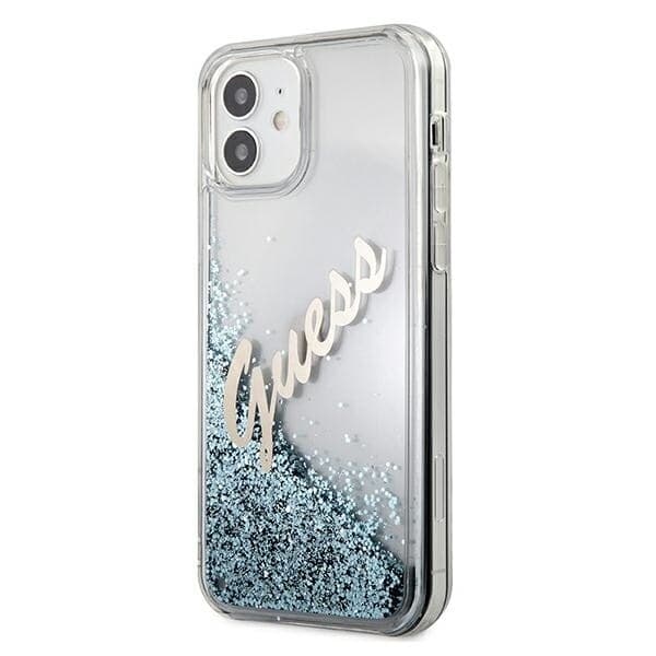 Guess GUHCP12SGLVSBL iPhone 12 mini 5.4 blå/blå hardt deksel Glitter Vintage Script