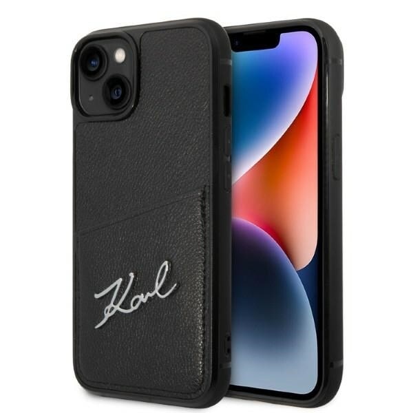 KARL LAGERFELD SIGNATURE LOGO CARDSLOT ETUI TIL IPHONE 14 PLUS - SORT