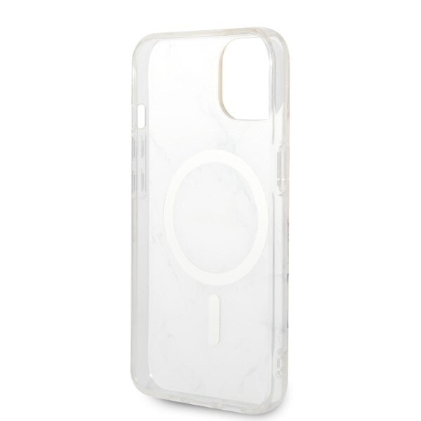 Guess sett MagSafe lader + etui for iPhone 14 Plus 6.7 hvit marmortelefon (GUBPP14MHMEACSH)
