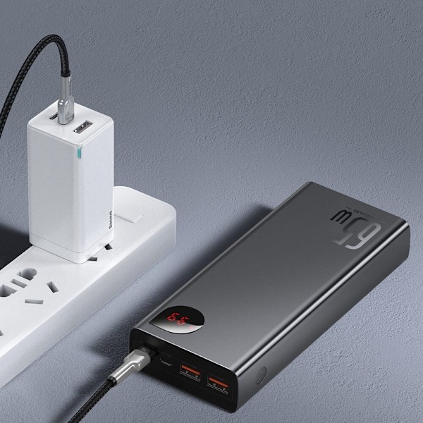 Baseus Adaman Powerbank 2x USB / 1x USB Type C / 1x micro USB 20000mAh 65W Quick Charge 4.0 Power Delivery svart (PPIMDA-D01)